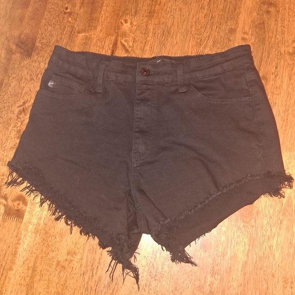 KanCan High Rise Black Denim Distressed Cut Off 29 Shorts - Picture 1 of 7